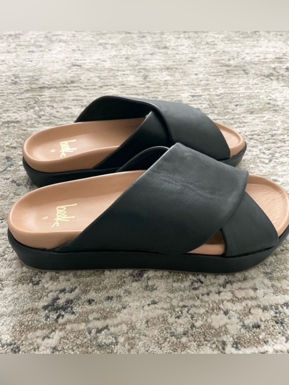 BEEK Hen Leather Slide Sandals Size 9 Black Cross $289